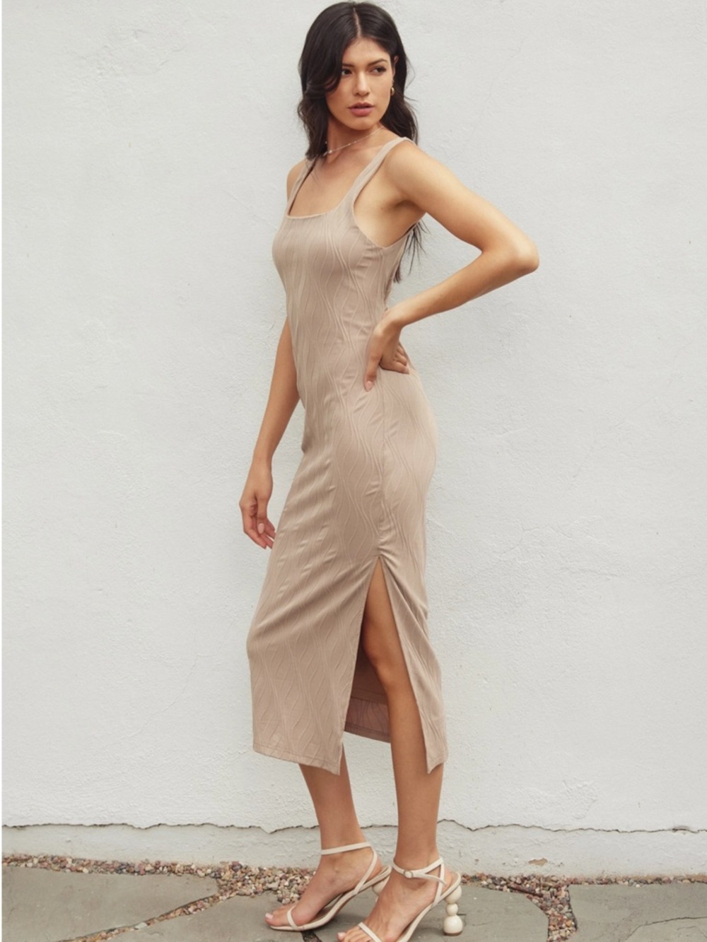 Texture Knit Square-Neck Midi Dress | Size Small - Picture 3 of 10